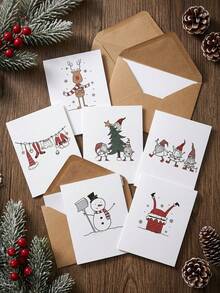 24Pcs Designs Christmas Greeting Cards Set, Cute Dwarf Reindeer Snowman Xmas Note Cards With Kraft Envelopes, Holiday Season Gift Wish Cards For Christmas Party - Multicolor - View 4