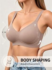 Women's Seamless Wireless Bra, Comfortable & Soft, Good Support, Tank Top Style, Breathable & Invisible, Suitable For Close-Fitting Wear, Anti-Sagging, Side Support - Dusty Blue - View 11