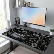 1 miếng lót chuột họa tiết đầu lâu cực ngầu, thiết kế nghệ thuật trừu tượng, màu đen, tấm lót bàn làm việc lớn cho chơi game và văn phòng, bản mở rộng, cao su dày chống trượt, có thể giặt và bền - A - Xem 6