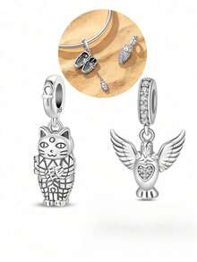 1pc Silver Plated Vintage Egyptian Style Beaded Pendant, Pharaoh Cat Mummy, Rhinestone Heart And Peace Dove Design, Retro Distressed Carved Craftsmanship, Suitable For Bracelet Necklace DIY Assembly, Exotic Personalized Commemorative Accessory - Silver - View 1
