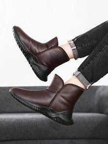 Men's Solid Color Casual Microfiber Leather Winter Warm Snow Boots - Rust Brown - View 6