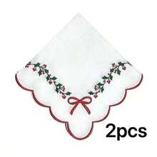 1/2/4pcs Holiday Party Decoration Napkins, Christmas Home Dinner Table Matching Creative Scene Arrangement Decorative Fabric Napkins - White - View 7