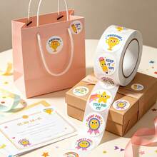 500pcs/Roll School Student Cartoon Reward Stickers, 1 Inch Round 4 Patterns, Gift Box Packaging, Children Reward Stickers, Scrapbook Stickers DIY Decoration, PVC Self-Adhesive Label Stickers - Multicolor - View 4