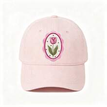 1pc Vintage Lace Oval Pink Tulip Embroidered Fabric Patch, Pastoral Style Flower Iron-On Patch For Dress, Backpack, Clothing DIY Decoration Embroidery Label - A - View 8