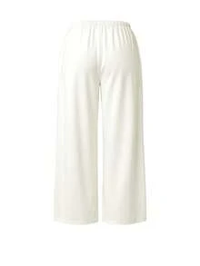 Women's Capri Length Wide Leg Pants, Summer New Elastic Waist Drawstring Lightweight Breathable, Slouchy, Loose Casual Pants White - White - View 3
