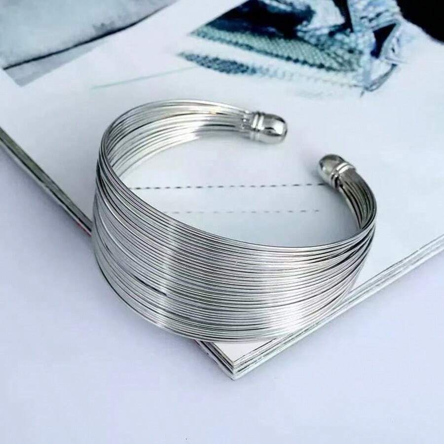 1pc Minimalist Multi-Layer Punk Metal Bracelet With Dense Metal Wire, Classic Versatile Gift - Silver - View 1