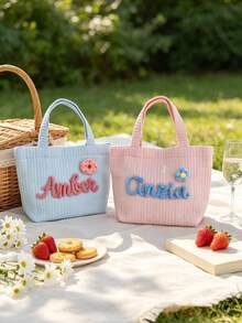 1pc Personalized Custom Name Quilted Tote Bag, Lightweight Portable Handbag, Ideal Wedding Favor For Women's Daily Use And Travel - Multicolor - View 6