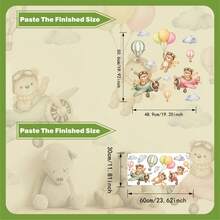 1pc 2D Sky Hot Air Balloon Teddy Bear Wall Sticker Self-Adhesive Removable Decal - Multicolor - View 3