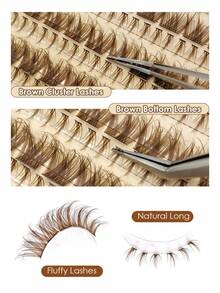 Sibeuna 210pcs Brown Fluffy D-Curl Natural Thin Single Cluster False Eyelashes With Lower Lashes, Reusable DIY Lash Extensions For Beginners Eye Makeup - D - View 4