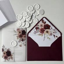NIEWSPECIAL 10pcs/20pcs Set Vellum Paper Wrapped Invitations, Includes Blank Inner Pages And Matching Envelope Liners, 5*7 Inch Wedding Invitations, Elegant And Beautiful Vellum Paper Wedding Invitations, Multiple Different Designs, Anniversary Invitations, Baptism Invitations - Vellum Wrap Invitation Set - View 4
