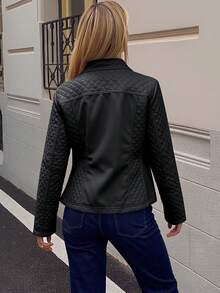 Risissida Women's Fashionable Multi-Functional PU Leather Motorcycle Commuter Jacket - Ideal For Autumn/Winter Streetwear Black - Black - View 2
