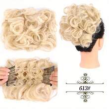 Moño de novia sintético grande y desordenado con rizos, chignon con peine y clips, funda para coleta, extensión de coleta de cabello sintético natural falso - Multicolor - Ver 10