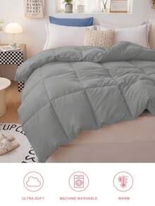 1pc Down Comforter - Quilted Duvet, All-Season Comforter, Down Alternative Comforter - Grey - View 6