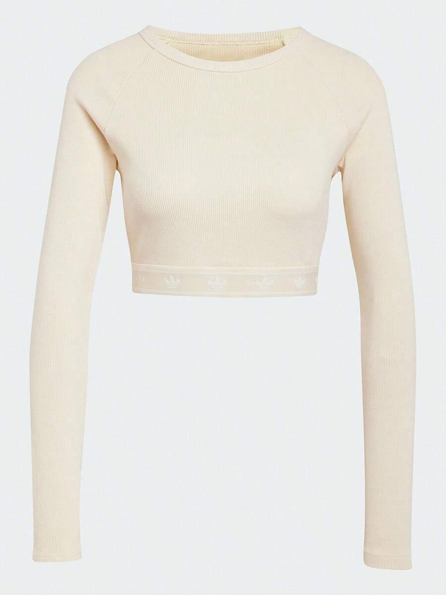 Adidas Women's Fashion Slim Fit Short Length Sports Casual Long Sleeve Crew Neck T-Shirt JD0013, Spring/Autumn - Milky - View 1