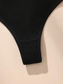 5pcs Solid Color Low Waist Ribbed Cotton Sexy Women's Thong Panties, Elastic Soft Comfortable Ladies Underwear - Multicolor - View 9