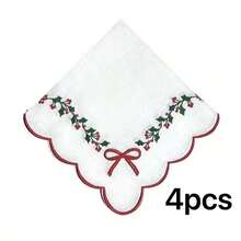 1/2/4pcs Holiday Party Decoration Napkins, Christmas Home Dinner Table Matching Creative Scene Arrangement Decorative Fabric Napkins - White - View 6