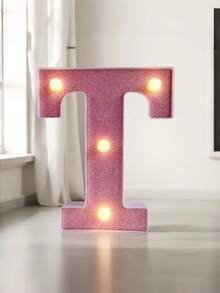 1pc Pink Sequin Glowing Letter/Number Desktop Decorative Night Light, Romantic Proposal Birthday Party Atmosphere Light, Guide Light - Q2-pink Letter Light - View 17
