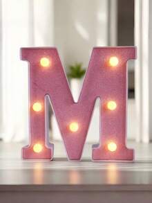 1pc Pink Sequin Glowing Letter/Number Desktop Decorative Night Light, Romantic Proposal Birthday Party Atmosphere Light, Guide Light - Q2-pink Letter Light - View 22
