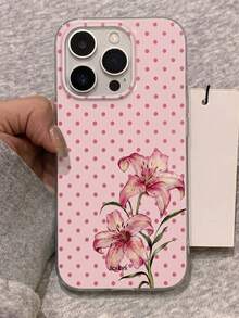 美學可愛花卉亮面雷射手機殼，適用於 iPhone 18ProMax 18Pro 17ProMax 17Pro 17 16ProMax 16Pro 16 15 14 13 Pro Max，時尚星星軟背蓋禮物 - 粉紅波點百合 - 查看 3