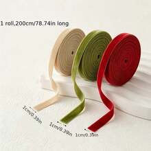 3 Rolls Velvet Ribbon, 1cm Wide, 600cm Total Length, Premium Christmas Ribbon For Christmas Tree Decoration, Gift Wrapping, Wreath Accents - Multicolor - View 5