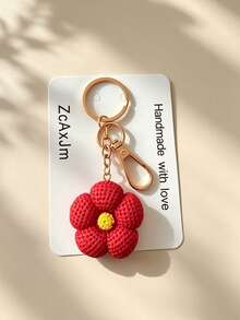 1pc Red Strawberry Flower Keychain Keyring Bag Charm Pendant, Suitable For Wallet, Handbag And Other Bag Decoration - Multicolor - View 6