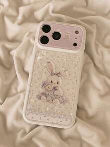 1pc Japanese & Korean Style Shell Pattern Purple Floral Rabbit Phone Case Compatible With Iphone 17 Pro Max, Large Window, 16 Pro New Model, 15, 14/13/12, Women's Full Coverage Hard Shell - Multicolor - View 1