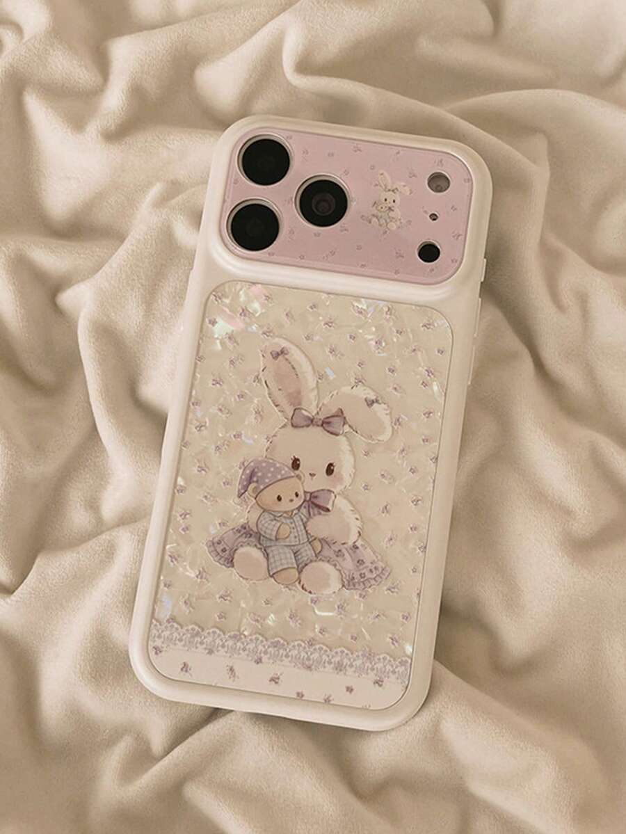 1pc Japanese & Korean Style Shell Pattern Purple Floral Rabbit Phone Case Compatible With Iphone 17 Pro Max, Large Window, 16 Pro New Model, 15, 14/13/12, Women's Full Coverage Hard Shell - Multicolor - View 1
