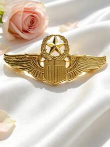 1pc Floral Wreath Star Wing Badge Design Hat Pin, French Luxury Style Brooch, Unisex Elegant Fashion Accessory For Party, Banquet And Daily Wear - Gold - View 14