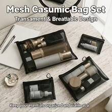 3 Piecesadvanced Travel Storage Set, Including 3 Sizes Of Transparent Mesh Zipper Bags, Multi-Purpose Cosmetics And Toiletries Storage Bags, Suitable For Bathrooms, Suitcases, Homes, Offices, And Daily Necessities - Black - View 6