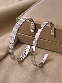 Conjunto de pulseras minimalistas de plata de moda, decoradas con circonita cúbica chapada en cobre, adecuadas para fiestas y reuniones - Plateado - Ver 1