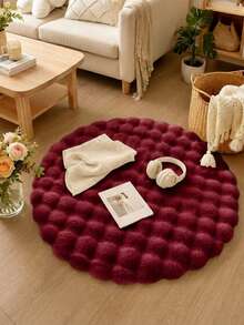 Soft Fluffy Rug Burgundy Area Round Rug,For Bedroom,Living Room,Study,Office,Washable & Non-Slip,Cute Rug,Living Room Rug,Bedroom Rugs,Bedside Rug,Faux Fur Rug,Decorative Rug,Faux Fur Rug,Bedroom Decor,Winter Decoration,Autumn Home Decor,Room Decor - Burgundy - View 3