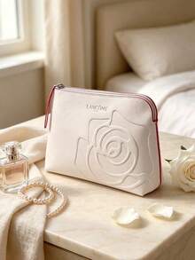 Lancôme Lancome 白色壓花玫瑰化妝包，人造皮革旅行化妝收納袋，便攜耐用，適合個人使用與送禮，LANCOME‑GIFT‑7 - 淺粉色 - 查看 3