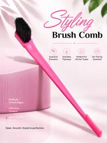 WANMEI 1pc Double-Sided Edge Control Comb/Brush - Precise Hairstyling Tool For Flyaways, Hairline & Brows - Soft Bristles And Fine Teeth Design, Suitable For Dry Or Wet Hair, Long, Curly Or Thick Hair - Hot Pink - View 2
