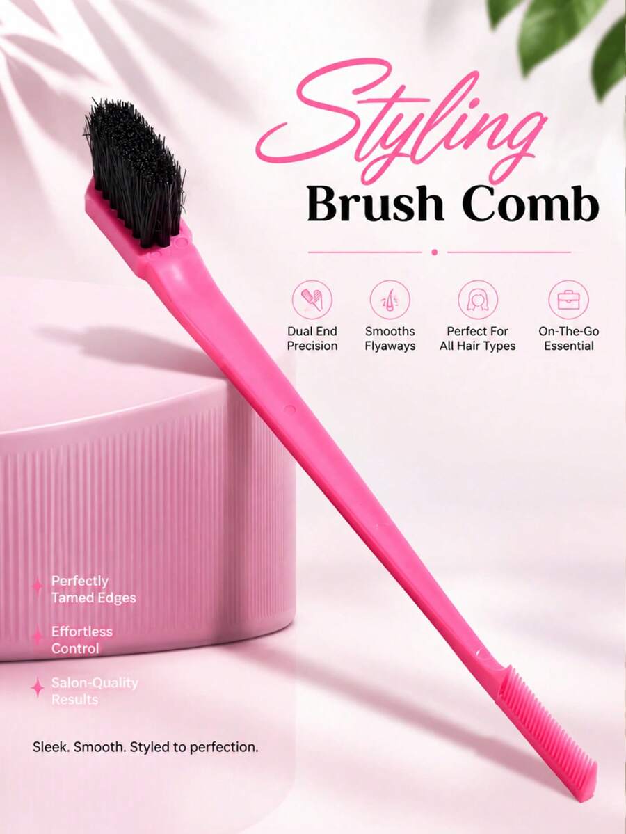 WANMEI 1pc Double-Sided Edge Control Comb/Brush - Precise Hairstyling Tool For Flyaways, Hairline & Brows - Soft Bristles And Fine Teeth Design, Suitable For Dry Or Wet Hair, Long, Curly Or Thick Hair
