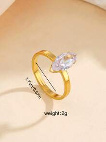 1pc Luxury Zirconia Open Ring, High-End Minimalist Stainless Steel Gold Finger Ring, Atmospheric Accessory For Women, Suitable For Daily Wear - Yellow Gold - View 3