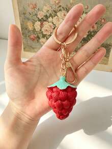 1pc Red Strawberry Flower Keychain Keyring Bag Charm Pendant, Suitable For Wallet, Handbag And Other Bag Decoration - Multicolor - View 3