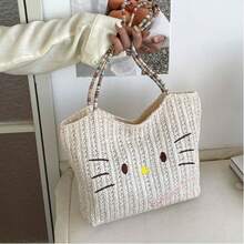SANRIO Large Ins Style Korean Cute Cool Summer Straw Woven Cat Handbag, Portable Large Capacity Versatile Bag (No Accessories) - View 7