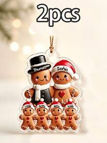 Custom Gingerbread Family Christmas Ornament, Personalized Tree Decor, Festive Holiday Style, Customized 3-8 Names Family Keepsake, Customizable Christmas Hanging Decoration, Family Name Ornament, Christmas Home Decor, Christmas Gift, 2D Flat - Style C - View 12