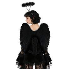 2pcs Photo Booth Props Angel Wings + Angel Headband, Black And White Wings, Adult Size, Strap Design, Easy To Wear And Manage, Party Wedding Costume, Halloween Cosplay, Great For Photos - Multicolor - View 6