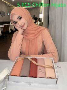 5pcs Jersey Hijab Set + 2pcs Hijab Clips, Women Lightweight Solid Color Headscarf Soft Scarves For Daily Wear - Multicolor - View 14