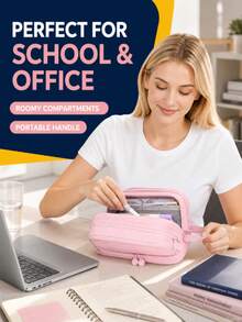 Large Capacity Multi‑Layer Pencil Case, Portable Zipper Pen Pouch With Multiple Compartments, Durable Oxford Stationery Storage Bag, Handheld Design Desk Organizer For Pens Markers Cosmetics, Practical Office & School Supplies, Multi‑Color Available - Multicolor - View 6