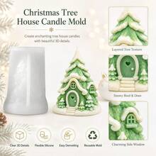 3D Pine Tree Snow House Shaped Scented Candle Silicone Mold, DIY Christmas Craft Gift And Candle Ornament Making Mold, Reusable And Easy To Demold - Transparent White - View 3