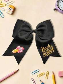 1pc Back To School Cartoon Pencil Print Big Bow Hair Clip, Academy Style Ribbon Hair Clip, Sweet Student Hair Accessory, Suitable For Children - Pencil - View 3