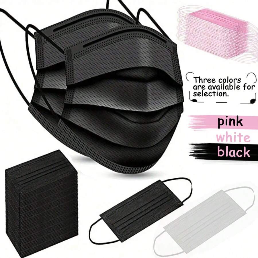 200/100/50/25/1pc Disposable Face Masks, 3 Colors Available, Skin-Friendly & Soft, 3-Layer Protection, Elastic Ear Loops - Ideal For Home, School, Office, Outdoor And Camping!