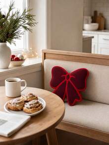 Burgundy Bow Decor Throw Pillow, Sweet Style Ribbon Cushion, Suitable For Sofa Chair Bed, Christmas Holiday Home Decor Accent - Multicolor - View 2