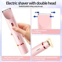 2‑In‑1 Dual‑Head Women Electric Shaver USB Rechargeable Waterproof Wet Dry Bikini Trimmer Full Body Hair Remover - Pink - View 4