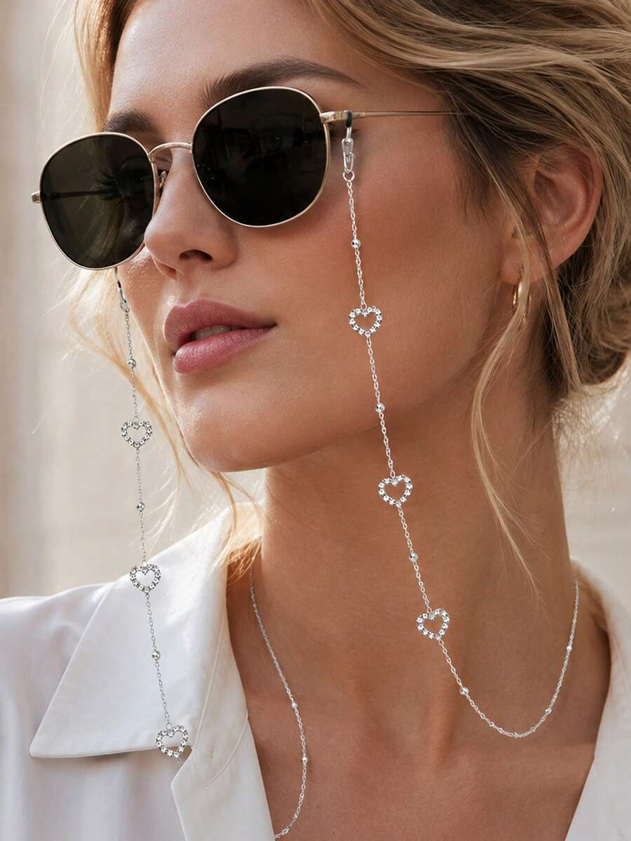 STONEFANS Rhinestone Hollow Heart Shape Eyeglass Chain Decorative Crystal Fashion Glasses Lanyard Anti‑Lost Glasses Strap Fashion Glasses Accessory For Women Daily - Multicolor - View 1