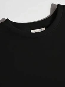 Street Style Black Round Neck Pullover Sweatshirt With BRAND Letter Print, Planet Graphic & Chain Detail For Young Adults, Loose Fit, - Black - View 8