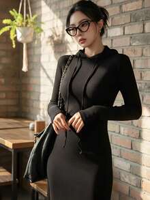 Women Midi Dresses - Black - View 4