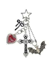 Gothic Cross Keychain, Dark Bow Bat Heart Pendant, Personalized Car Keychain, Bag Charm, Unique Birthday And Halloween Gift. - Multicolor - View 10
